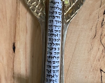 SHEKINAH MEZUZAH CASE - “She shelters us under her wings” - bronze and glass