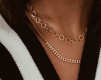 Collier vintage de bordure, or 24k, collier de chaîne, collier de couche, collier minimal, cadeau pour elle, idées cadeaux d’anniversaire