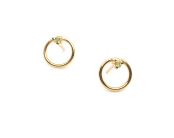 Circle Birthstone Studs, Sterling Silver, 24k Gold, Dainty Earrings, Tiny Studs Earrings, Gifts for Her, Single Earring