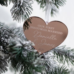 Luxury Mirror Acrylic Couples First Christmas Married Heart Ornament Bauble Decoration