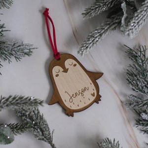 Fiver Friday Wood Personalised Penguin Christmas Decoration Ornament Childrens