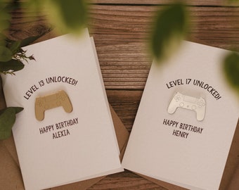 Luxury Gamer Birthday Card Boy Personalised Level Up