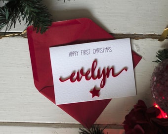 Personalised Luxury Acrylic Christmas Card - Happy First Christmas Baby