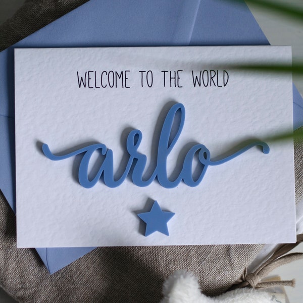 Personalised New Baby Boy Card - Welcome To The World Keepsake Card