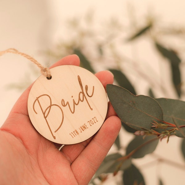 Personalised Wooden Engraved Wedding Hanger Tags Bridal Party Bridesmaid