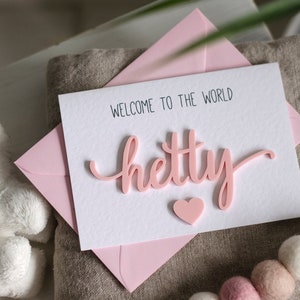 Personalised New Baby Girl Card - Welcome To The World Keepsake Card