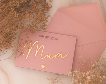 Happy Mother's Day Card Handmade & Personalised Mum Mom Mummy Gran Nanny Gold Dusky Pink