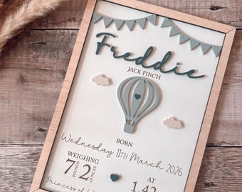 Personalised Blue Baby Boy Birth Details Frame New Baby Gift Keepsake
