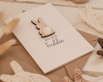 Luxury Personalised Wooden Easter Rabbit Bunny Card