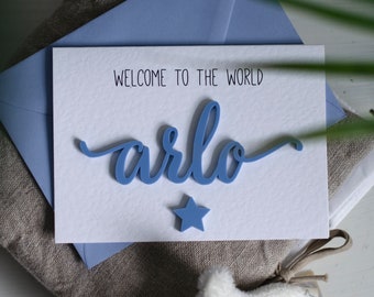 Personalised New Baby Boy Card - Welcome To The World Keepsake Card