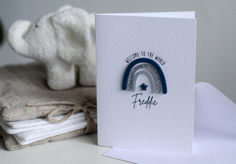 Luxury Acrylic New Baby Boy Card Welcome To The World Rainbow image 1