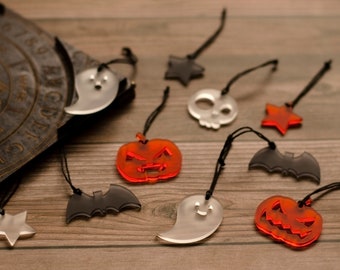 10 Pack of Mini Hanging Halloween Decoration Ornaments - Frosted Orange Black White