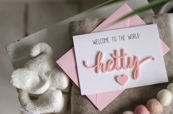 Personalised New Baby Girl Card - Welcome To The World Keepsake Card