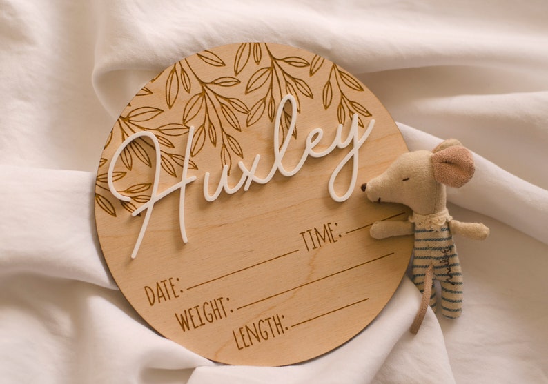 Personalised Hello World New Baby Birth Announcement Wooden Plaque Sign Gift Baby Shower image 1