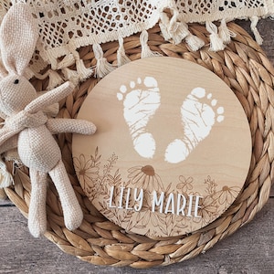 New Baby Footprint Handprint Wooden Plaque Sign Baby Shower Gift