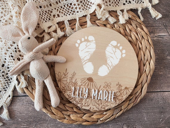 New Baby Footprint Handprint Wooden Plaque Sign Baby Shower Gift