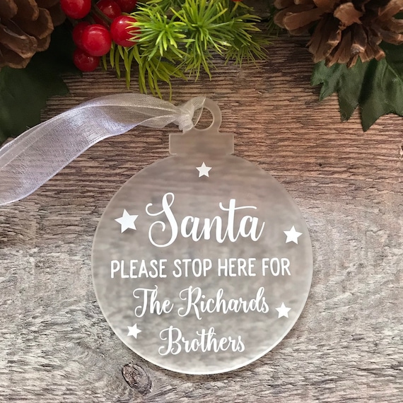 Santa please stop here personalized christmas handmade gold plaque with glitter