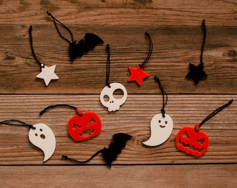 10 Pack of Mini Hanging Halloween Decoration Ornaments - Orange Black White