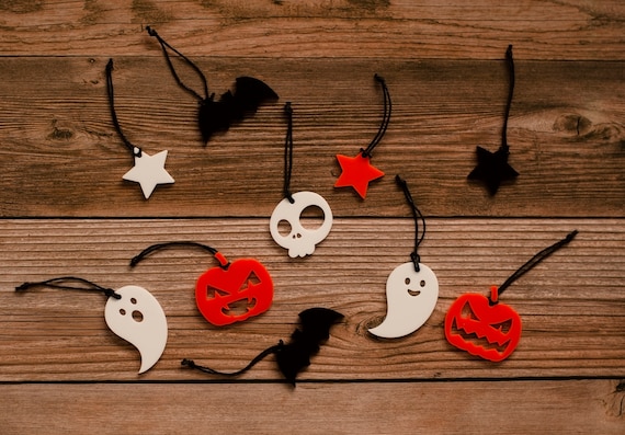 10 Pack of Mini Hanging Halloween Decoration Ornaments - Orange Black White