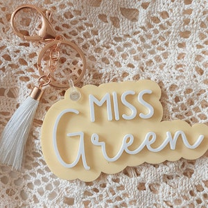 Double Layer Name Keychain Keyring Bag Tag Gift Acrylic Teacher Gift End of Term Pale Lemon