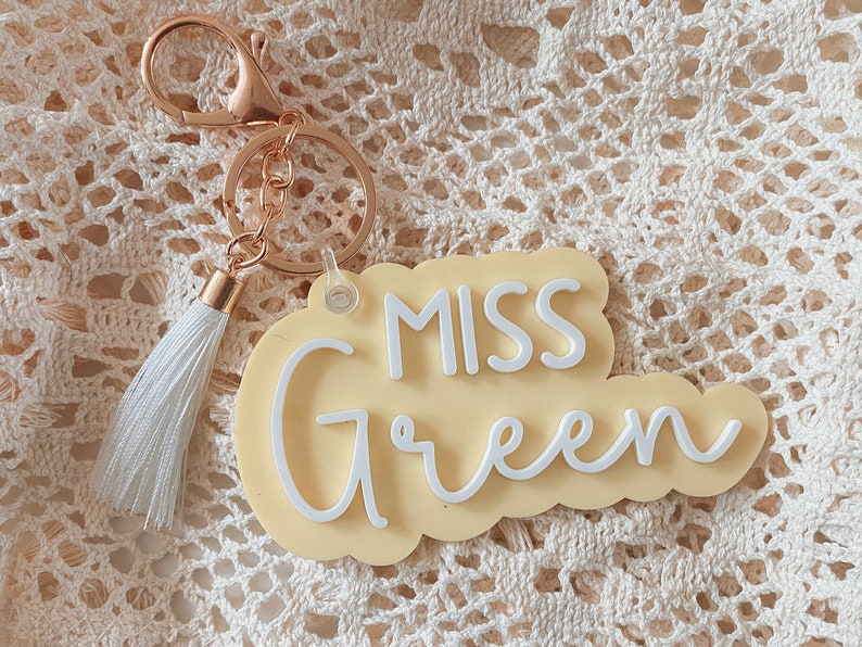 Double Layer Name Keychain Keyring Bag Tag Gift Acrylic Teacher Gift End of Term Pale Lemon