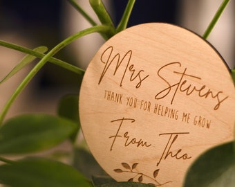 Teacher Personalised End of Term Gift, Thank you for helping me grow, Teacher, Nursery, TA, Plant Topper