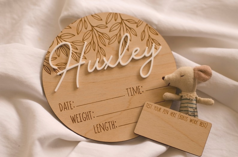 Personalised Hello World New Baby Birth Announcement Wooden Plaque Sign Gift Baby Shower zdjęcie 2