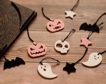 10 Pack of Mini Hanging Halloween Decoration Ornaments - Pink Black White