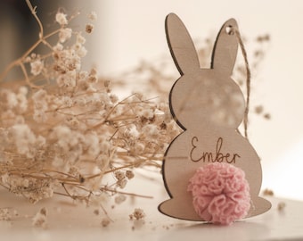Personalised Wooden Easter Rabbit Bunny Ornament Deoration Basket Tag