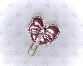 Rose Gold Shiny Bow Planner Clip / Bow Applique Paper Clip / Embroidered Clip / Bow Feltie / Bookmark / Journal Marker / Planner Bow