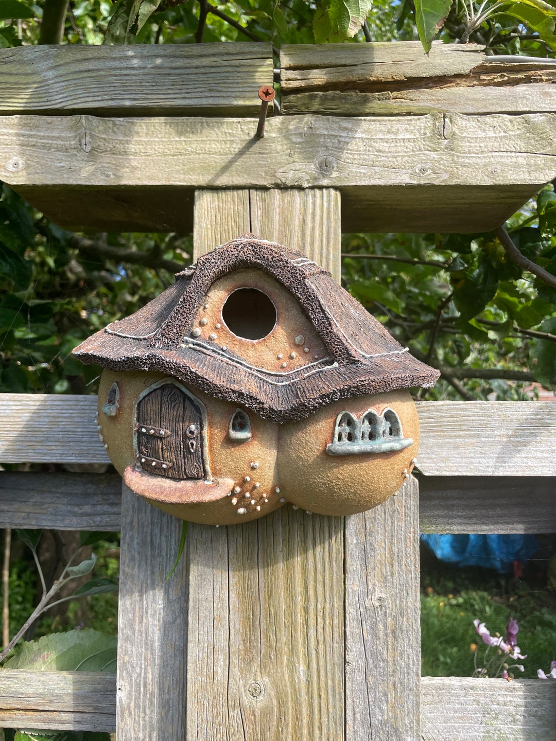 Fairy Birdhouse, Large Wall Hanging Thatched Fairy House, Birdhouse