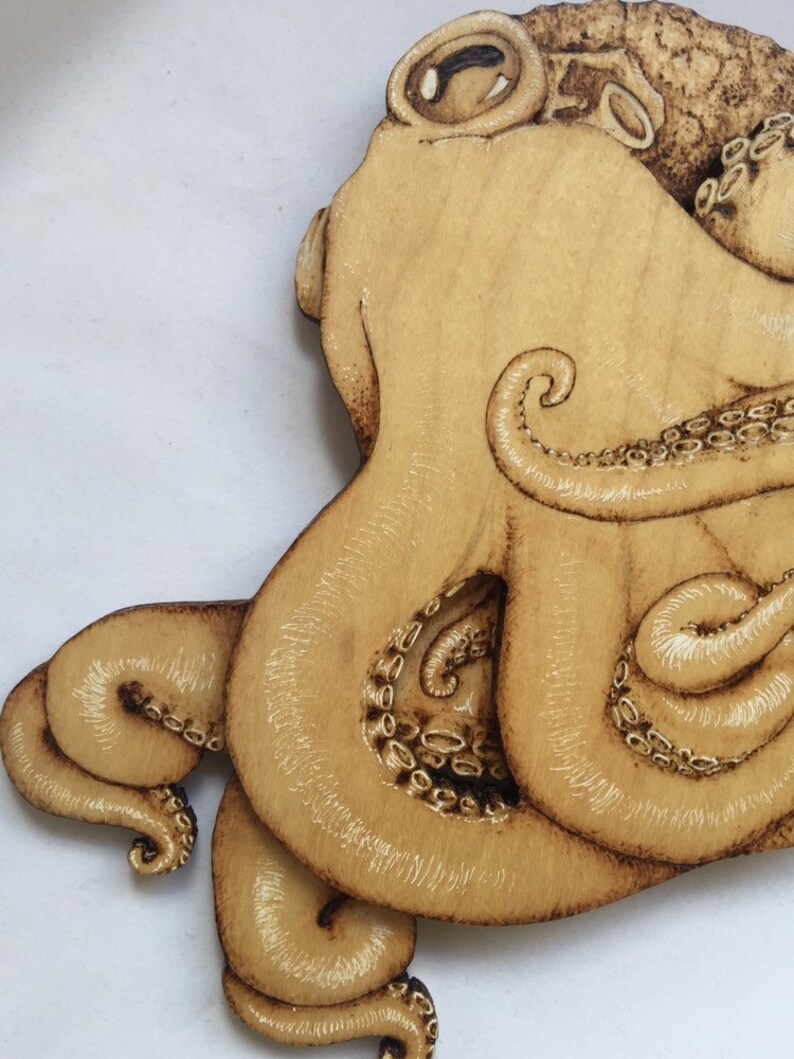 Large Octopus Wooden Octopus Pyrography Sea Creature Wall | Etsy