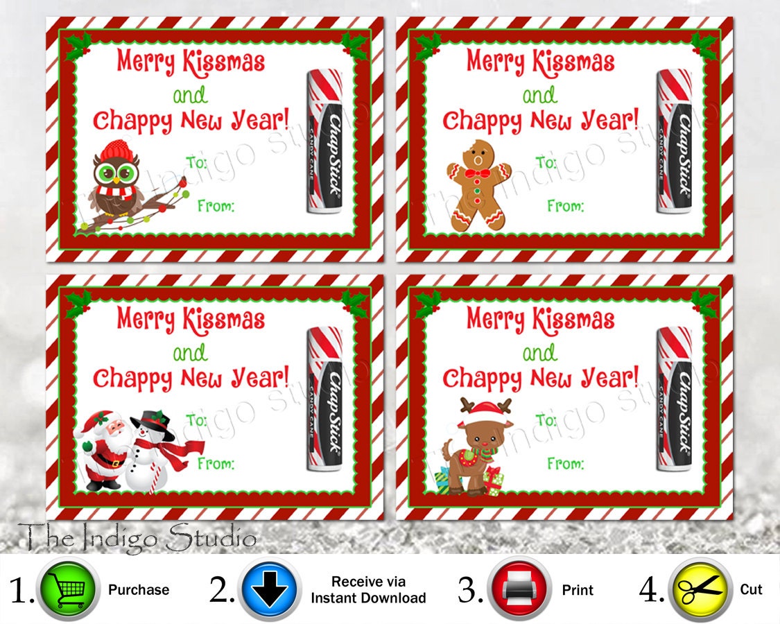 printable merry kissmas and chappy new year 4 different designs