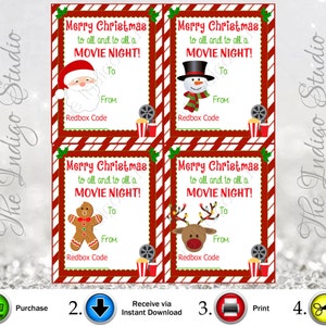 Redbox Codes Gift Tags 4 Different Designs Digital Printable Merry ...