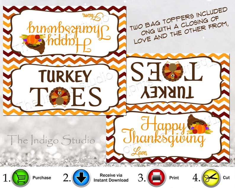 Turkey Toes Digital Printable Treat Bag Topper Label Two - Etsy