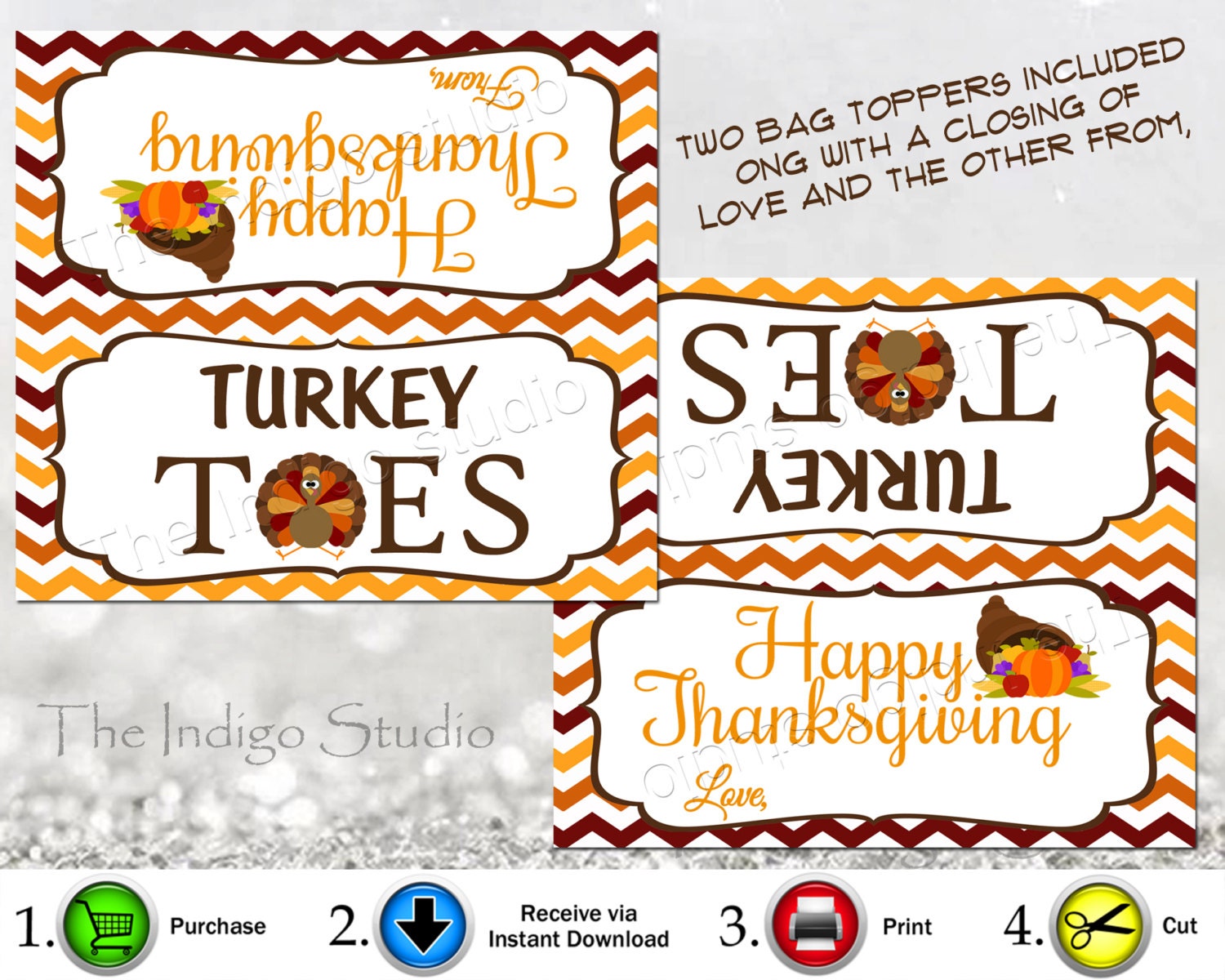 Turkey Toes Digital Printable Treat Bag Topper Label Two - Etsy