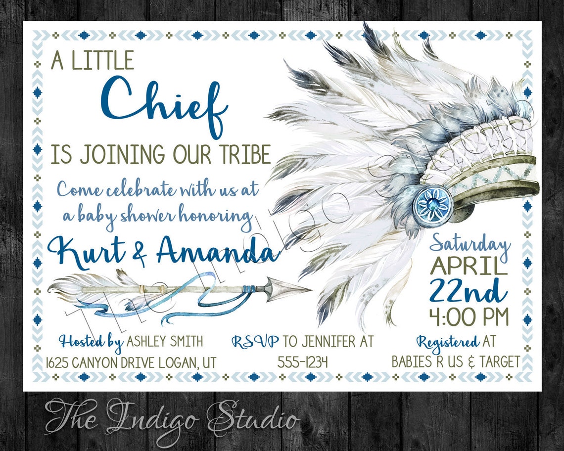 Tribal Native American Indian Baby Shower Invitation Includes Etsy