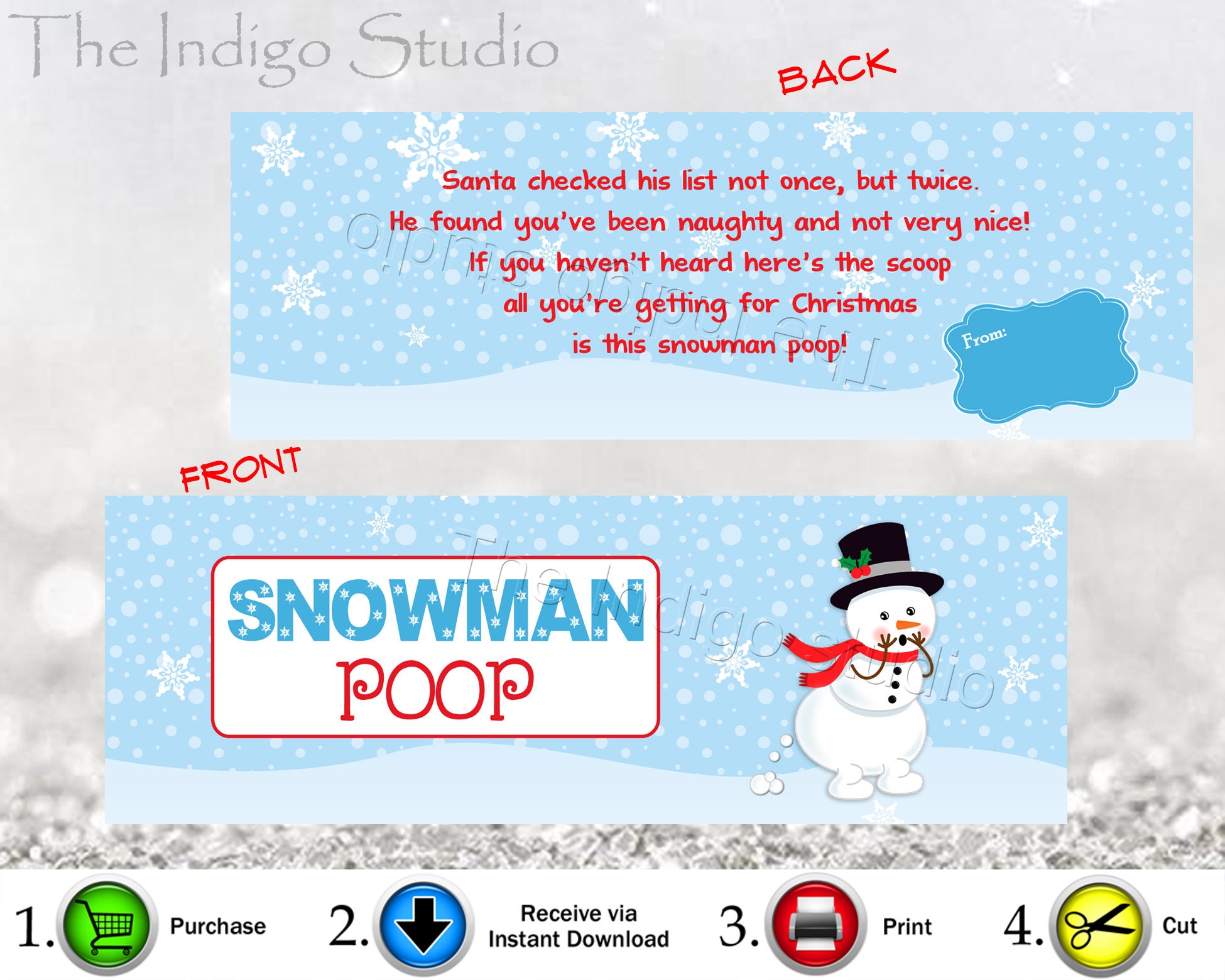 Snowman Poop bag topper 2 different sizes included Treat bag topper gift bag tag Digital Printable Label DIY