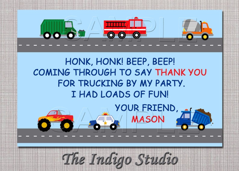 Cars and Trucks Thank You Card Digital File You Print Option | Etsy