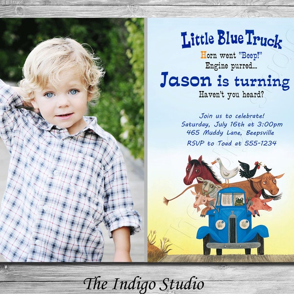 Little Blue Truck Invitation, Option of NO photo Little Blue Truck Birthday invite, all ages - Digital Printable file YOU print