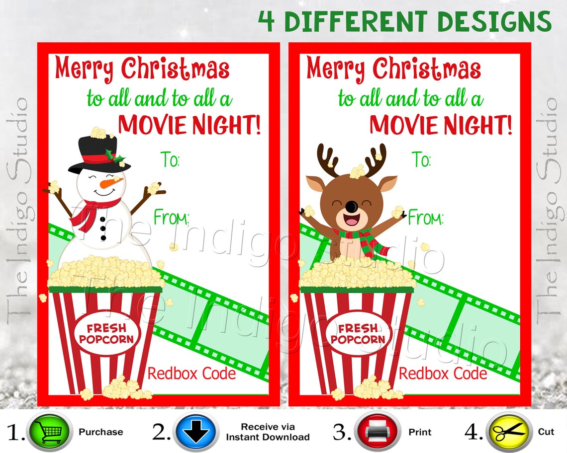 4 Different Designs Redbox Codes Gift Tags Cards Digital | Etsy