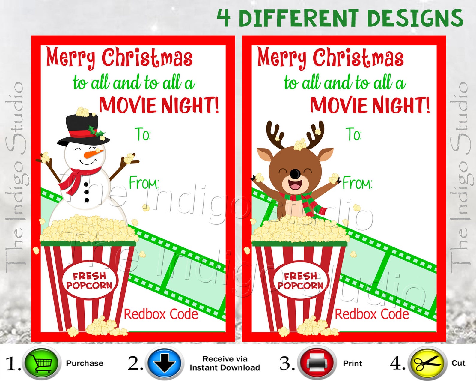 4 Different Designs Redbox Codes Gift Tags Cards Digital | Etsy