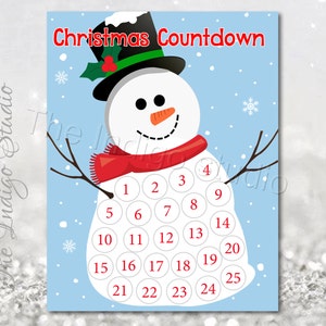 Printable Snowman Countdown to Christmas - Christmas Advent Calendar days till Christmas countdown instant download