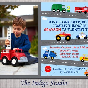 Cars and Trucks  Birthday Party Invitation Option with No photo - All ages see other verse options in description -invitation you Print