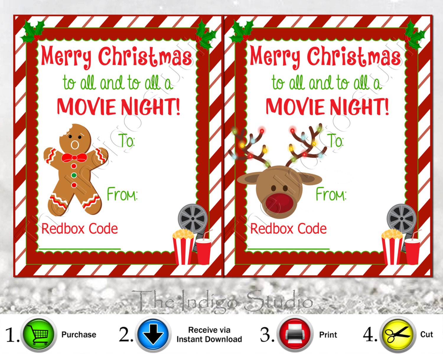 Redbox Codes Gift Tags 4 Different Designs Cards Digital Etsy
