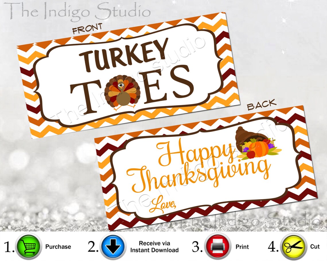 Turkey Toes Digital Printable Treat Bag Topper Label Two - Etsy