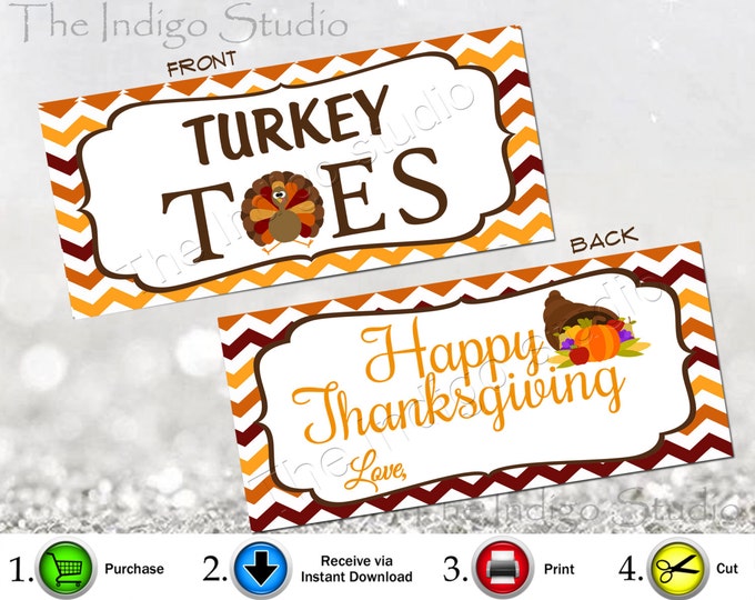 Turkey Toes Digital Printable Treat Bag Topper Label Two Options Included Love, and From ...