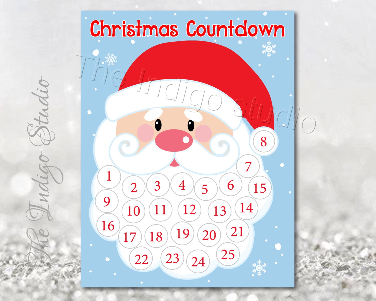Printable Santa Countdown to Christmas Christmas Advent Etsy