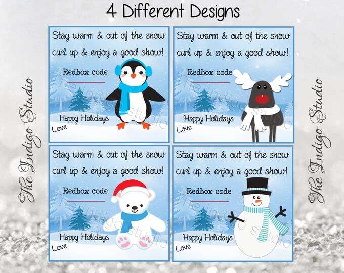 Printable Redbox Christmas Gift Tags 4 Different Design Cards Digital ...