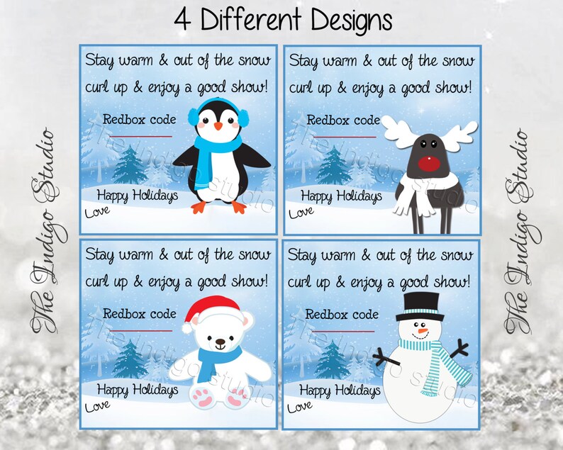 Printable Redbox Christmas Gift Tags 4 Different Design Cards - Etsy